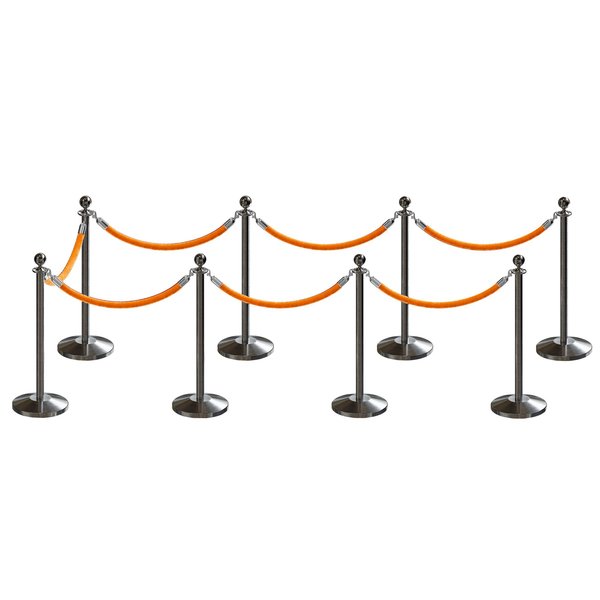 Montour Line Stanchion Post and Rope Kit Sat.Steel, 8 Ball Top7 Gold Rope C-Kit-8-SS-BA-7-PVR-GD-PS